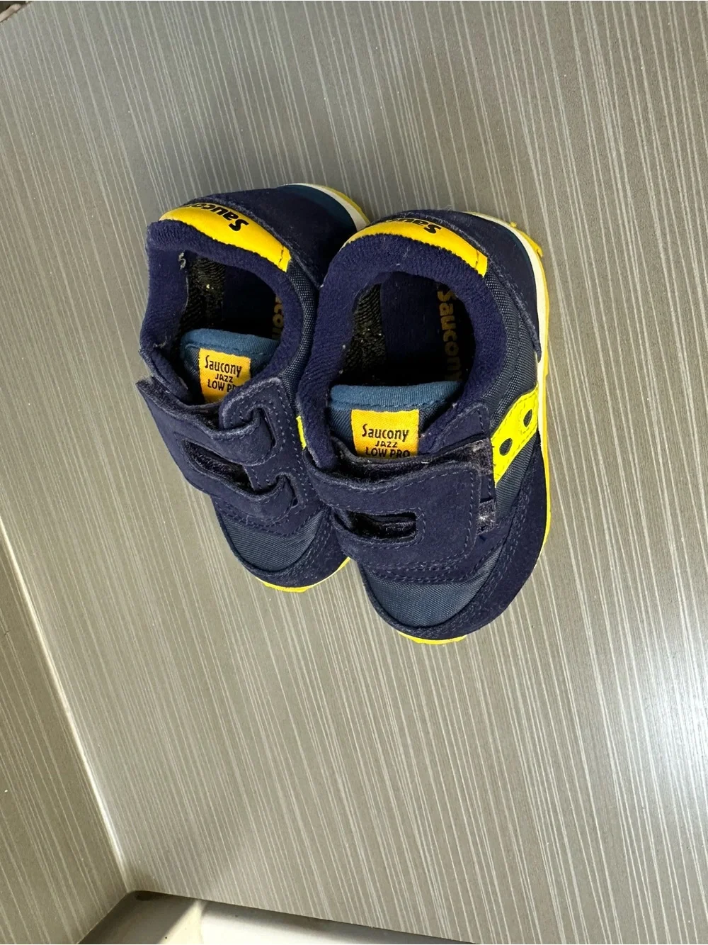 Saucony Navy and Yellow Kids Velcro Sneakers